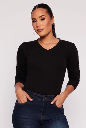 Youthful Fade Resistant Dyeing V Neck Long Sleeve Tee