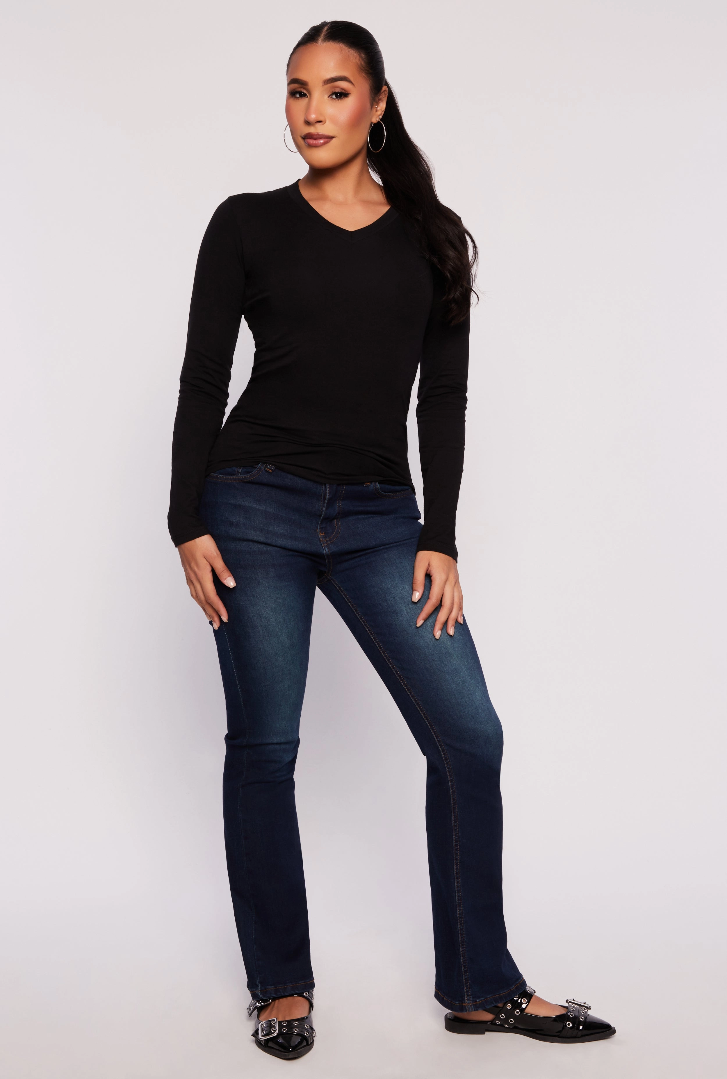 Comfortable V Neck Long Sleeve Tee