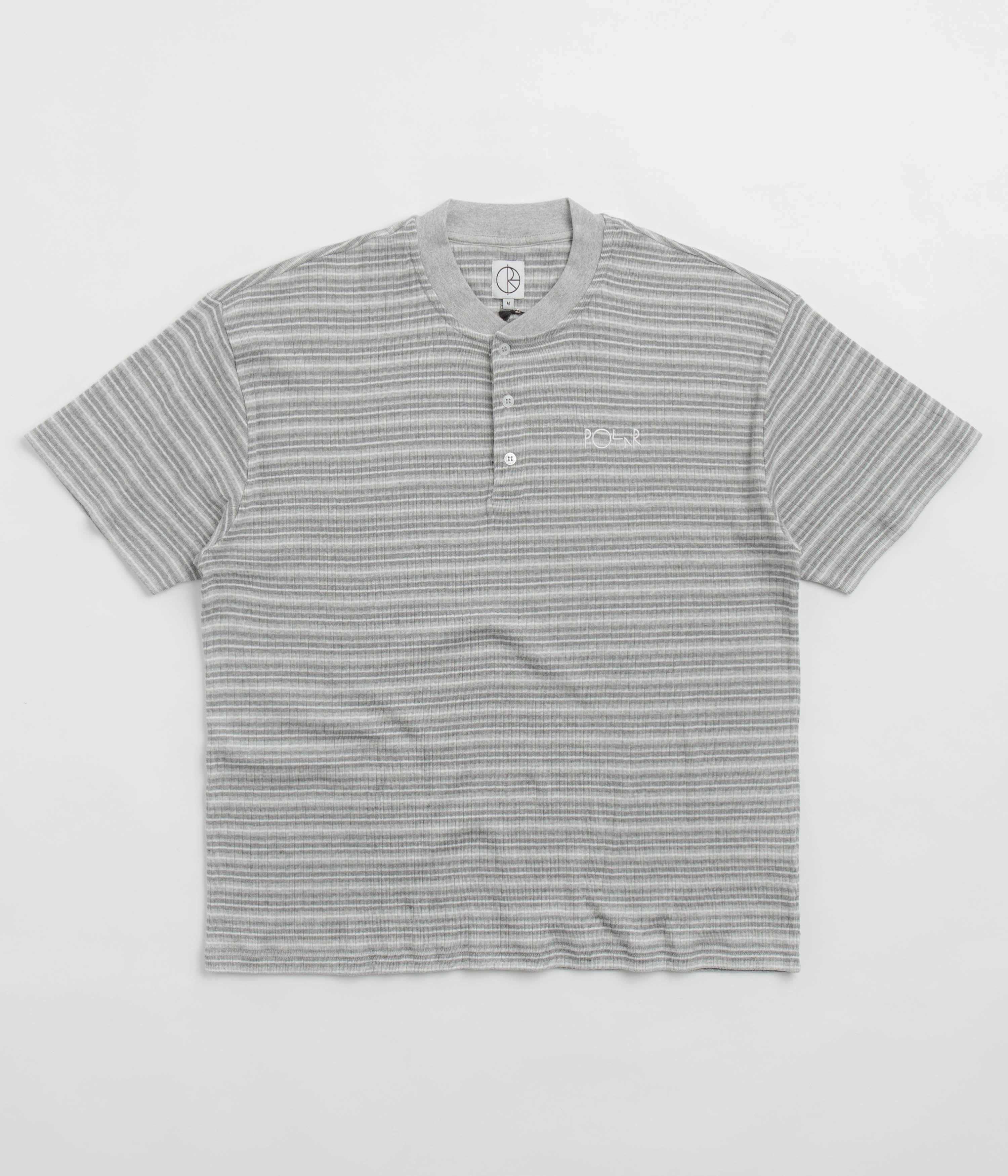 Modern Style Trend Polar Stripe Rib Henley T-Shirt - Heather Grey