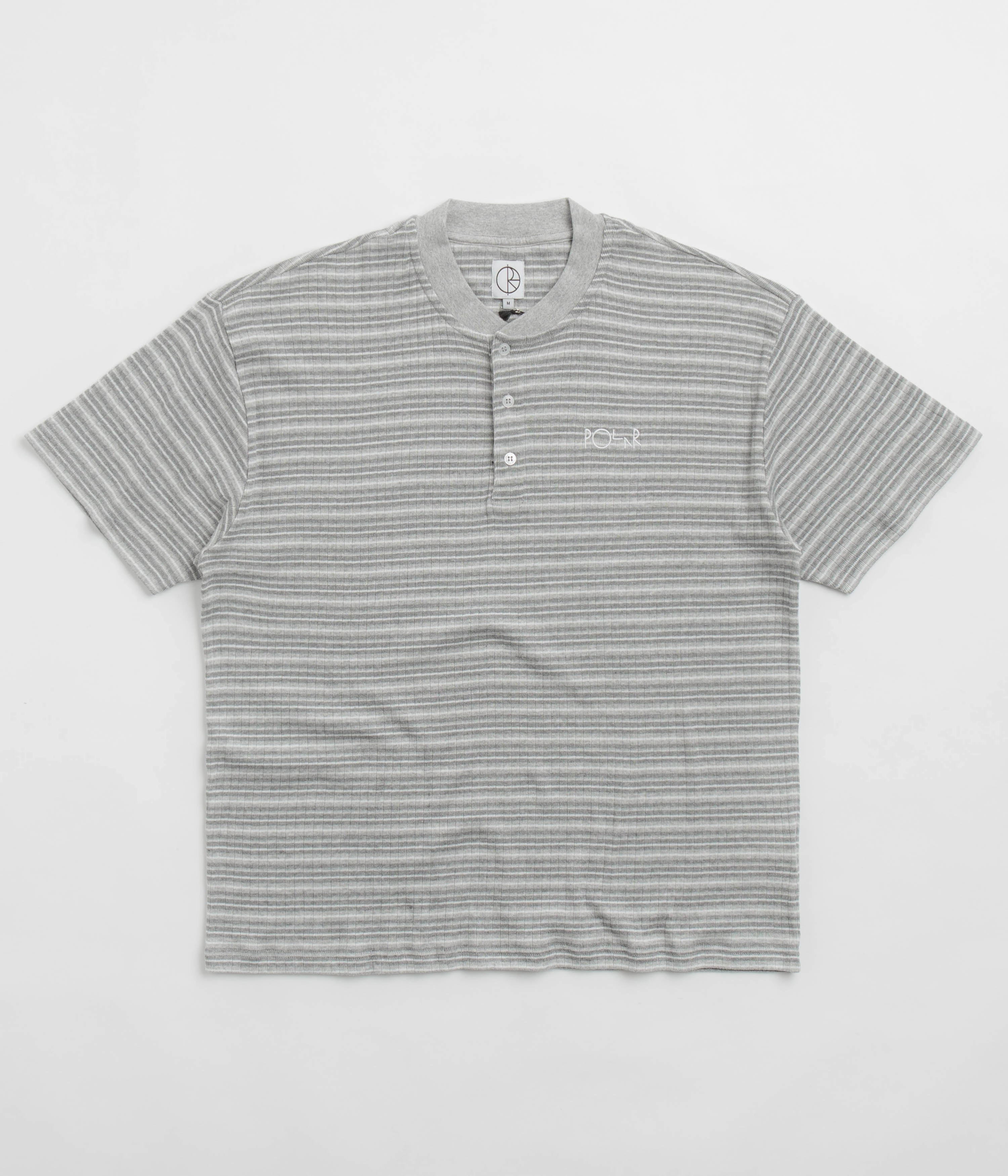 Smooth Jersey Texture Perfect for Travel Polar Stripe Rib Henley T-Shirt - Heather Grey