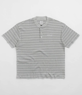 Smooth Jersey Texture Perfect for Travel Polar Stripe Rib Henley T-Shirt - Heather Grey