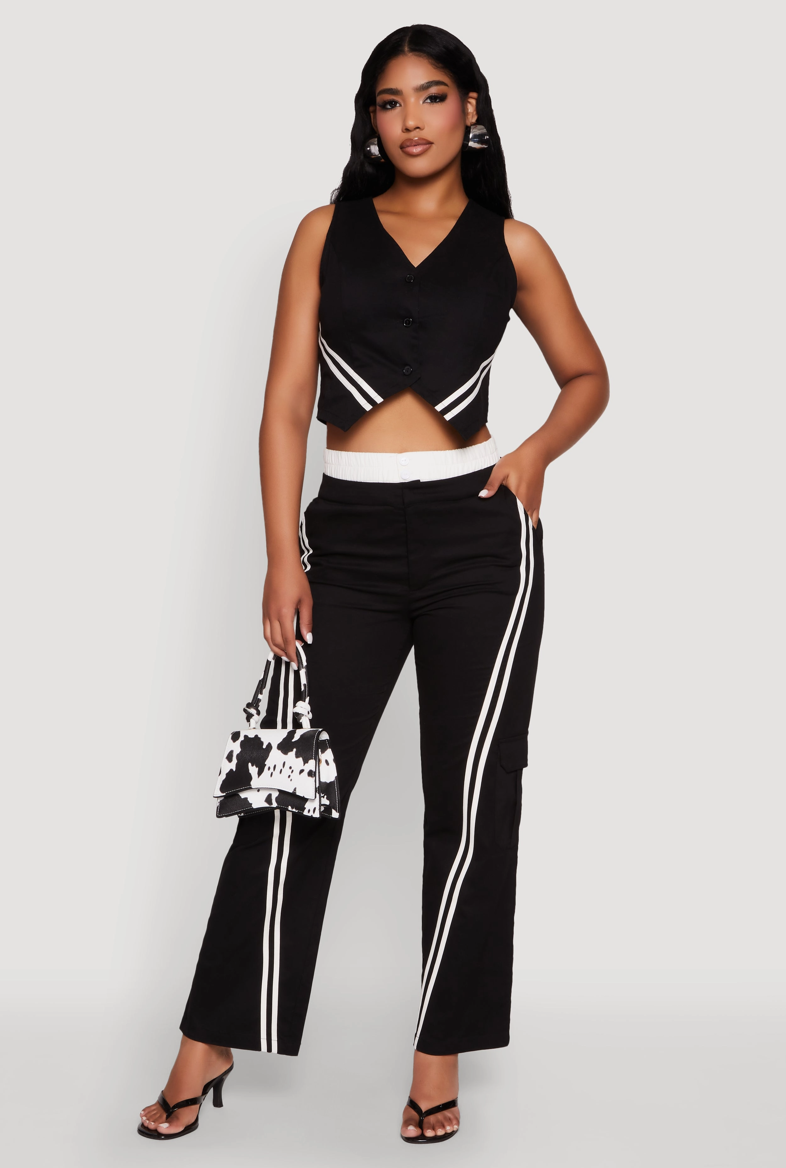 Varsity Stripe Button Front Cropped Blazer Vest Anti Pilling Heavy Duty Buckle