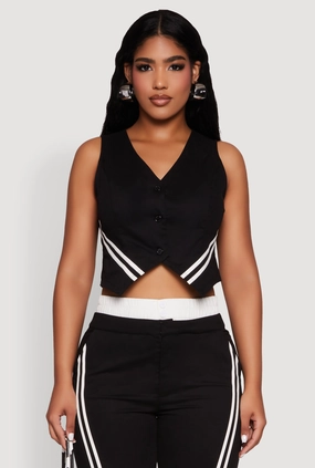 NonRestrictive Cut Varsity Stripe Button Front Cropped Blazer Vest