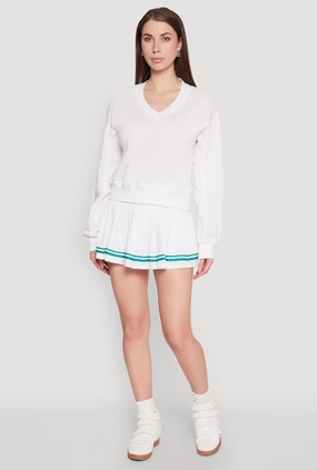 Varsity Stripe High Waisted Pleated Skirt Neutral Look Smooth Look