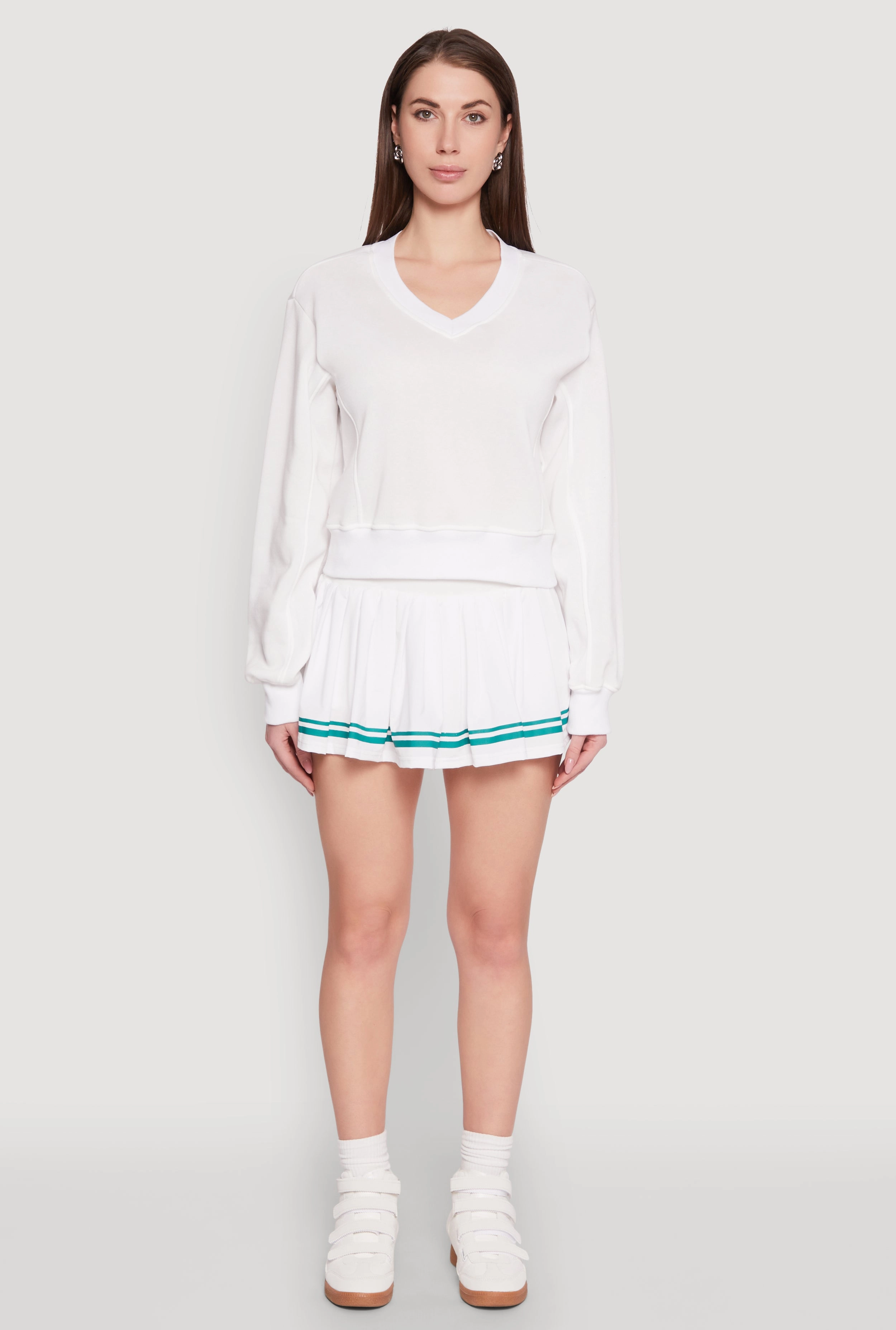 Seasonal special Linen blend Varsity Stripe High Waisted Pleated Skirt