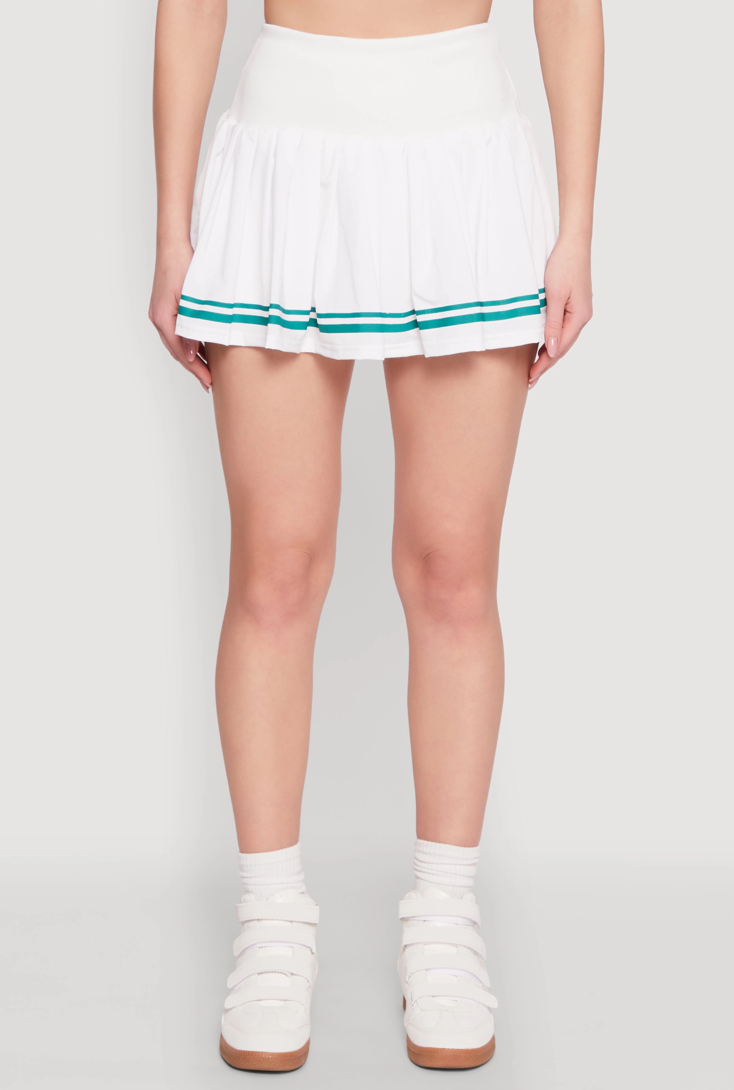 Varsity Stripe High Waisted Pleated Skirt Functional Look Sleek Detail