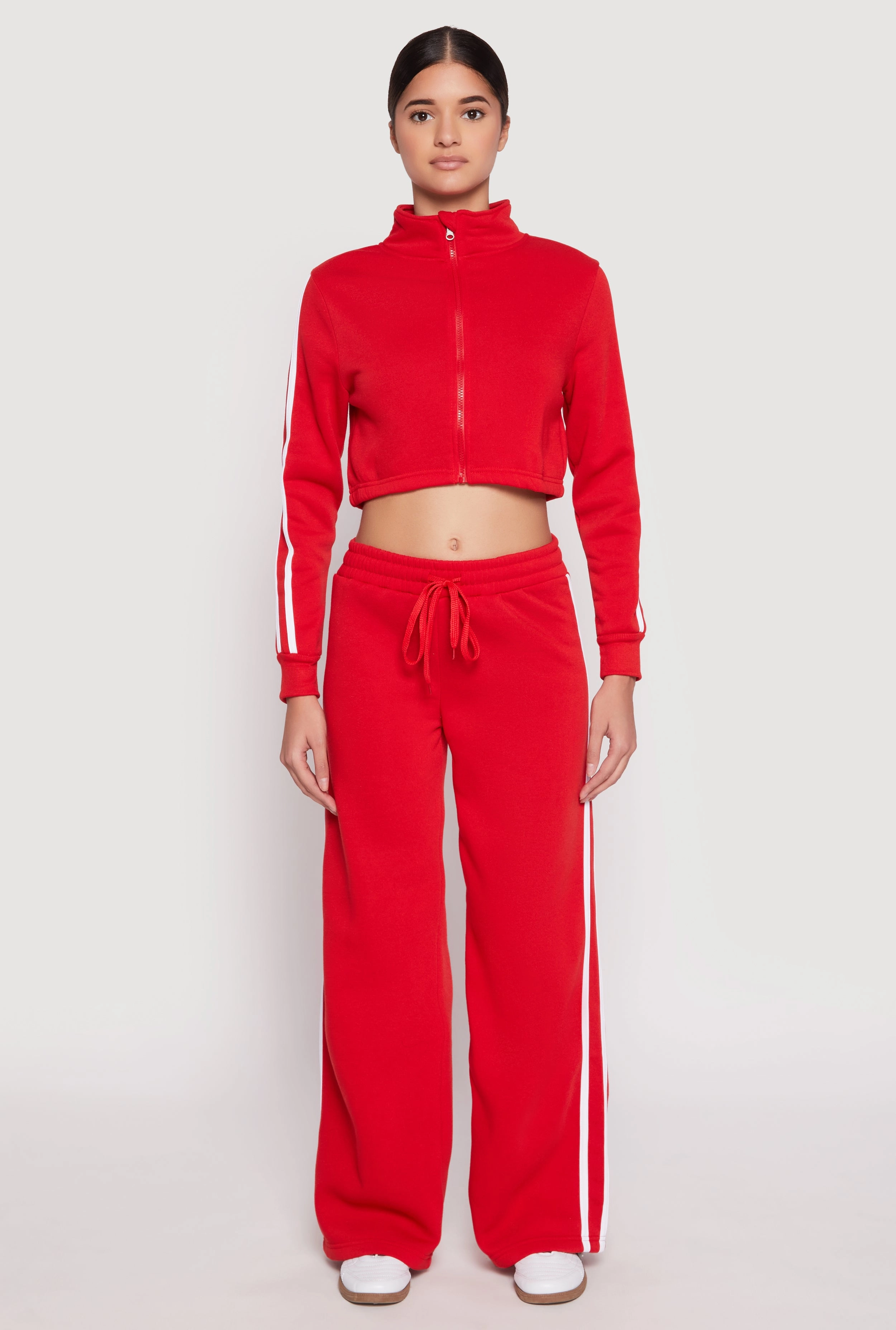 Varsity Stripe Zip Front Cropped Sweatshirt Summer belt