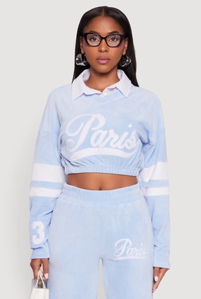 attic Velour Paris Embroidered Graphic Cropped Sweatshirt