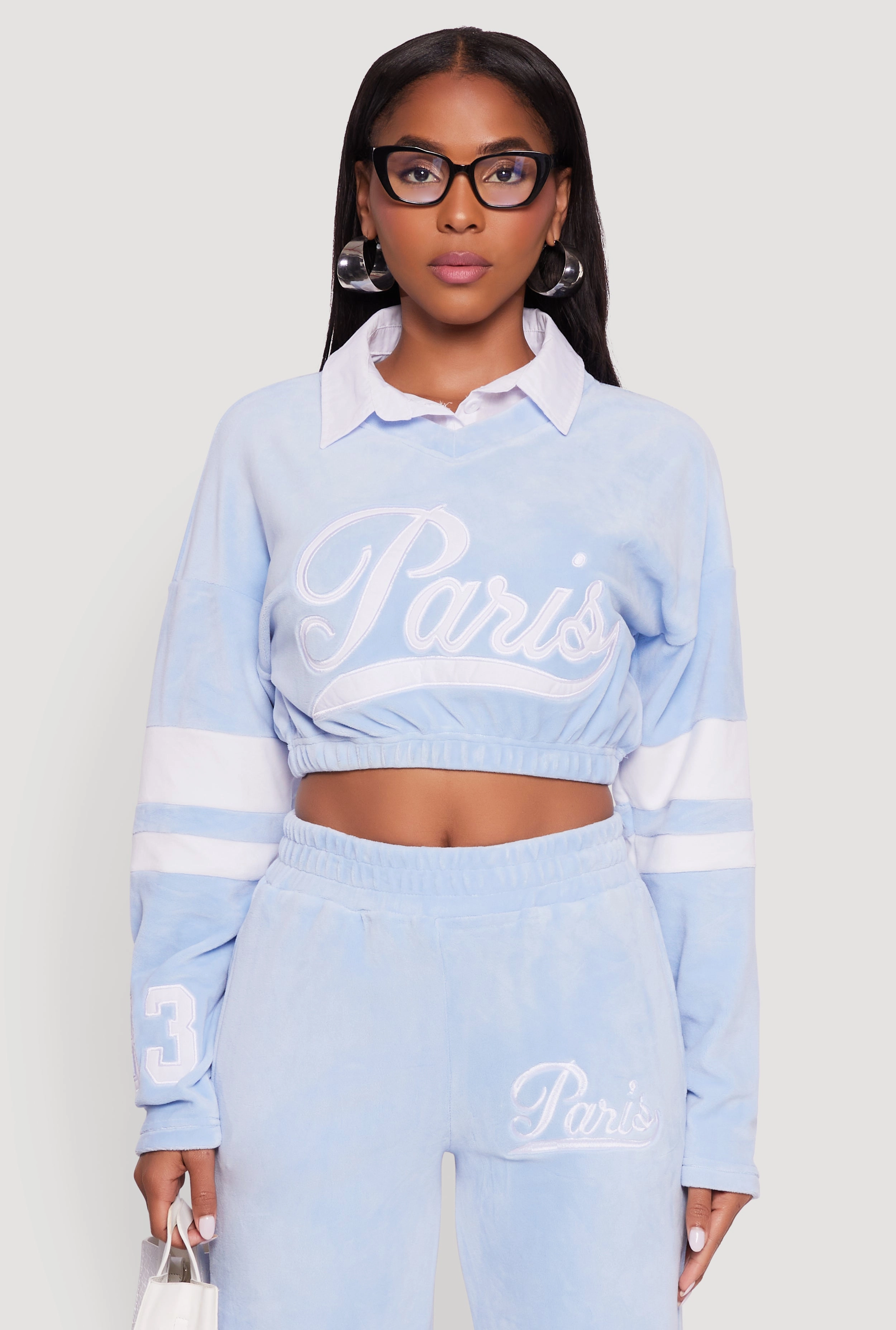 attic Velour Paris Embroidered Graphic Cropped Sweatshirt