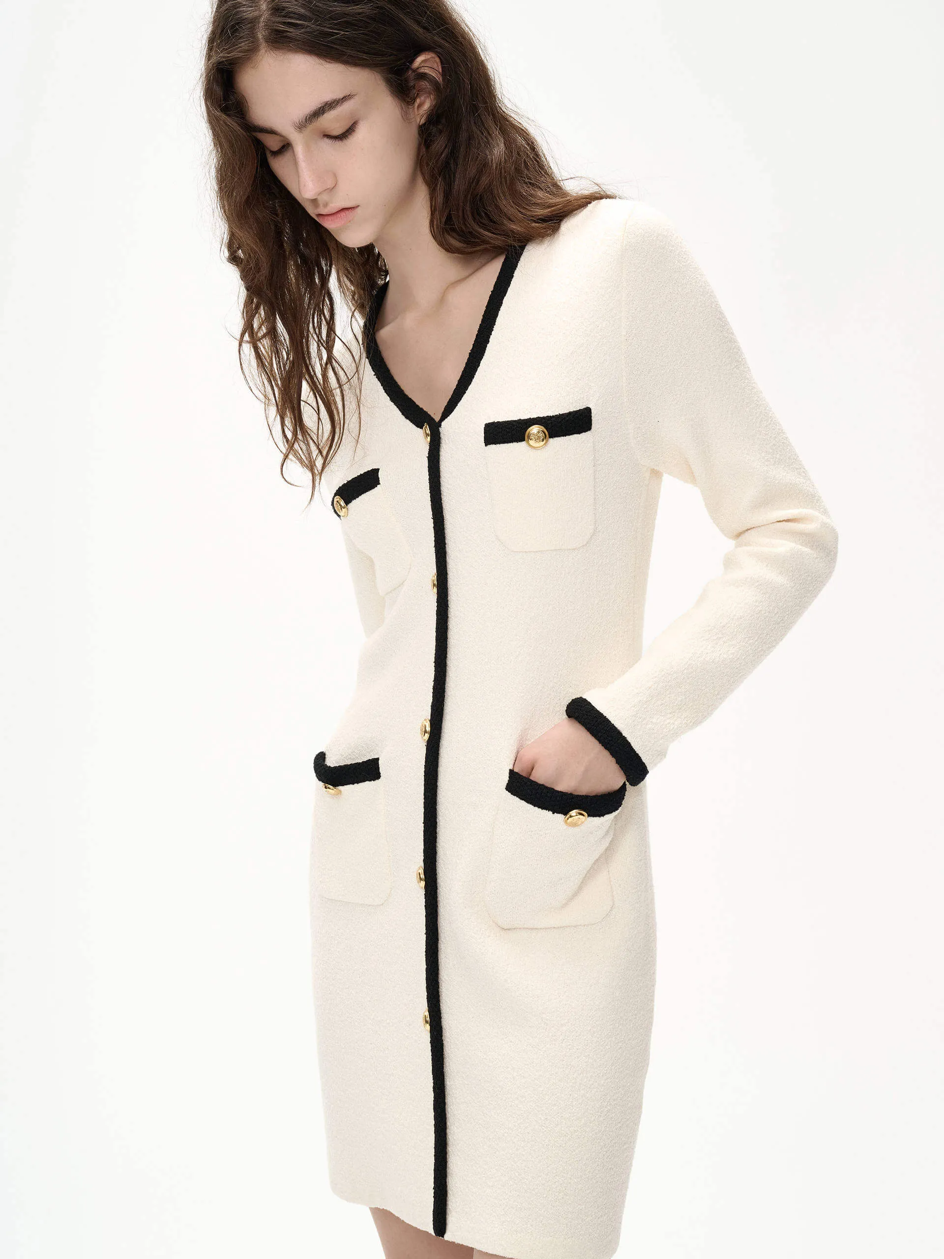 Hip-Flattering Simple Profile Contrast Details Knit Dress