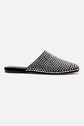 Easy Comfort Teacher Wear Venice Flat Mule Crystal In Black Suede