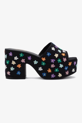 Miso Platform Sandal In Black Linen Light Utility