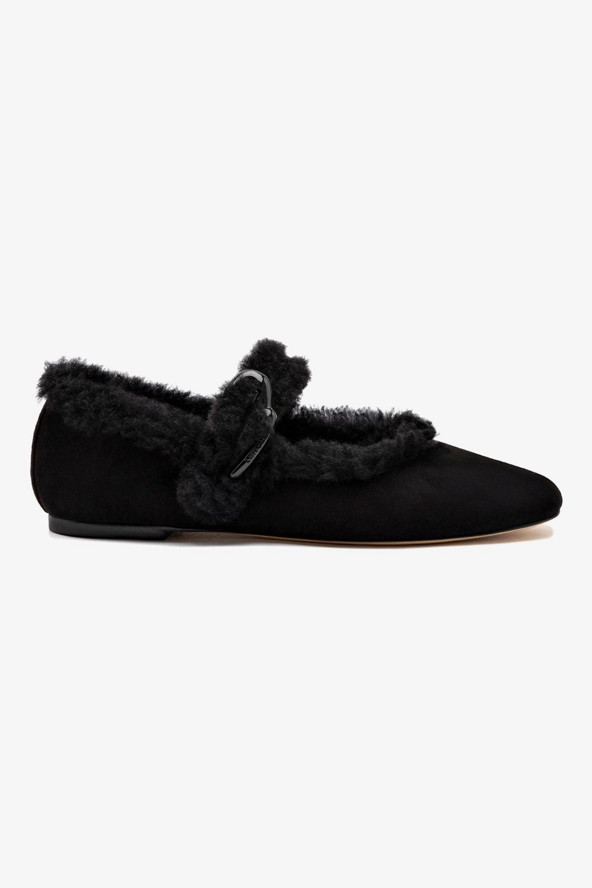 Verona Ballet Flat In Black Suede And Black Shearling Relaxing Step Bay Glow