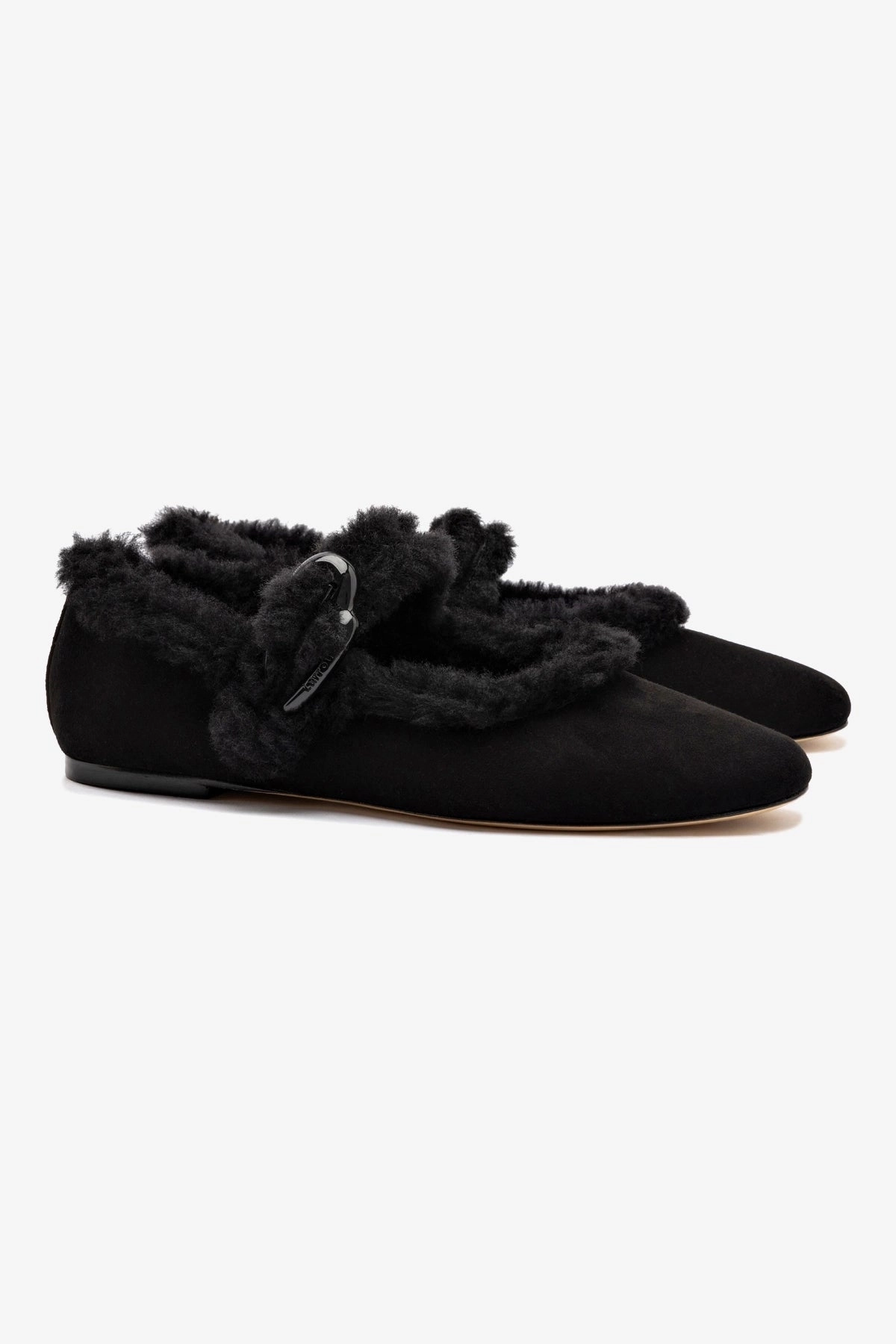 Grip Base Verona Ballet Flat In Black Suede And Black Shearling
