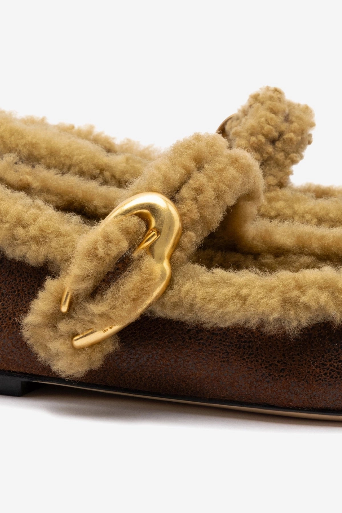 Verona Ballet Flat In Cocoa Leather And Natural Shearling rubber