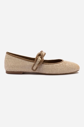 Korean style Comfortable Verona Ballet Flat In Natural Raffia and Hazelnut Trimming