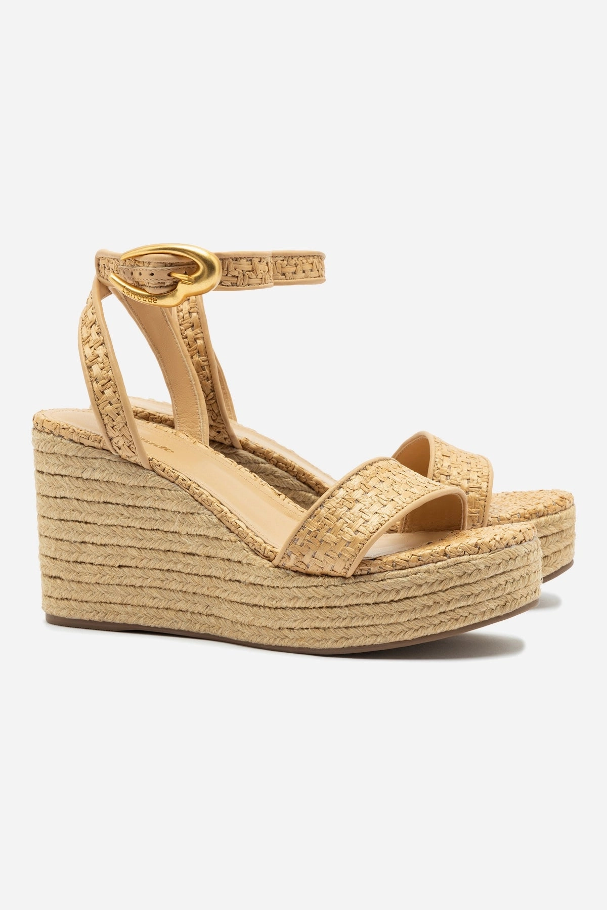 Verona Low Wedge In Beige Leather and Natural Raffia Easy Clean Surface Ventilated Chassis
