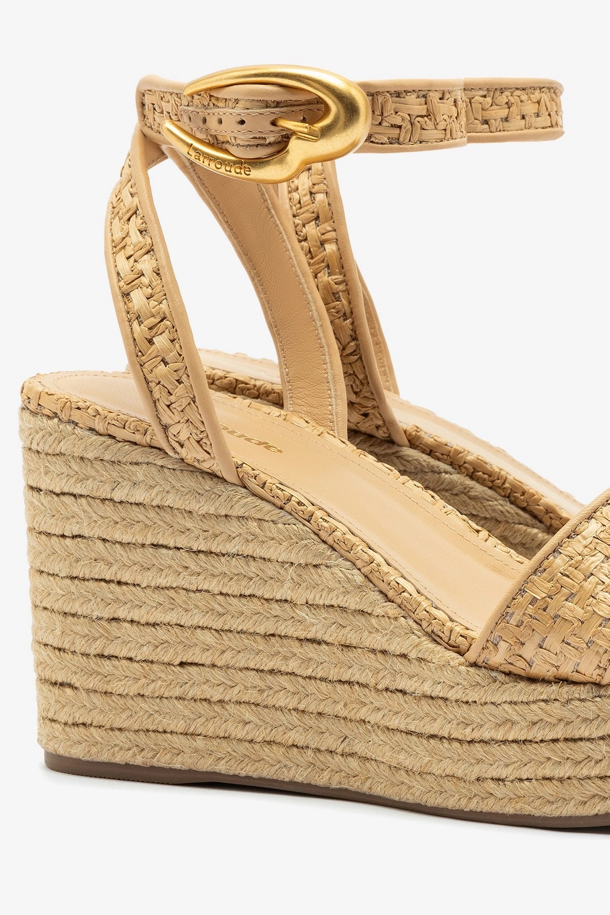 Verona Low Wedge In Beige Leather and Natural Raffia Molded Arch Contour