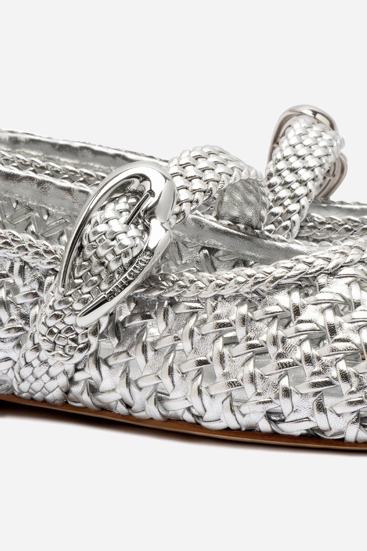 Cozy Padding Practical Walking Shoes Verona Macrame Ballet Flat In SIlver Metallic Leather
