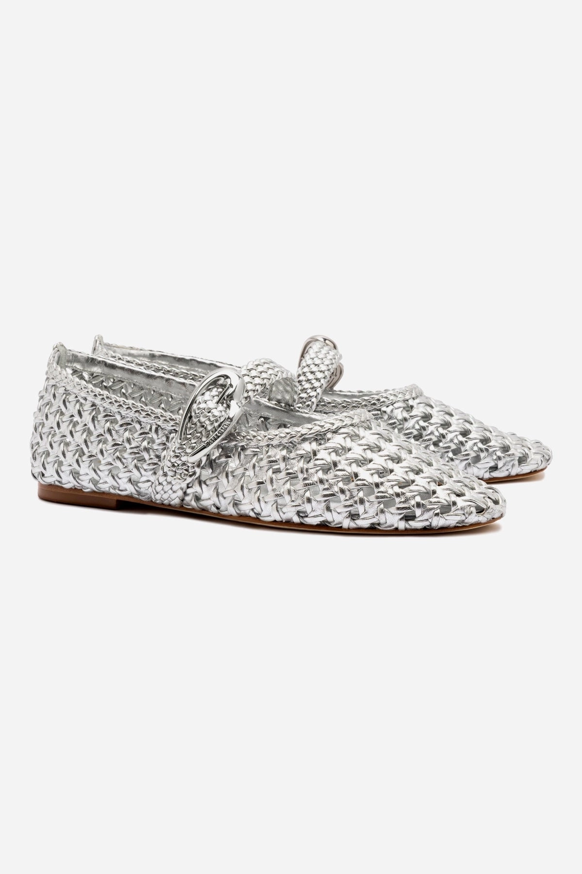 Sleek Construction Verona Macrame Ballet Flat In SIlver Metallic Leather