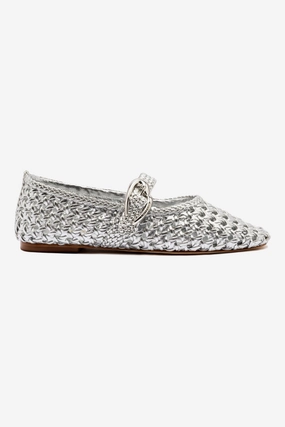 Anti Slip Verona Macrame Ballet Flat In SIlver Metallic Leather