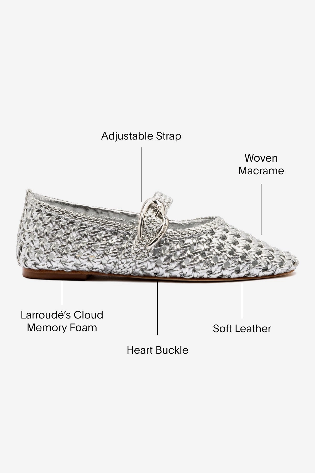 Verona Macrame Ballet Flat In SIlver Metallic Leather All-season Shoes Stable