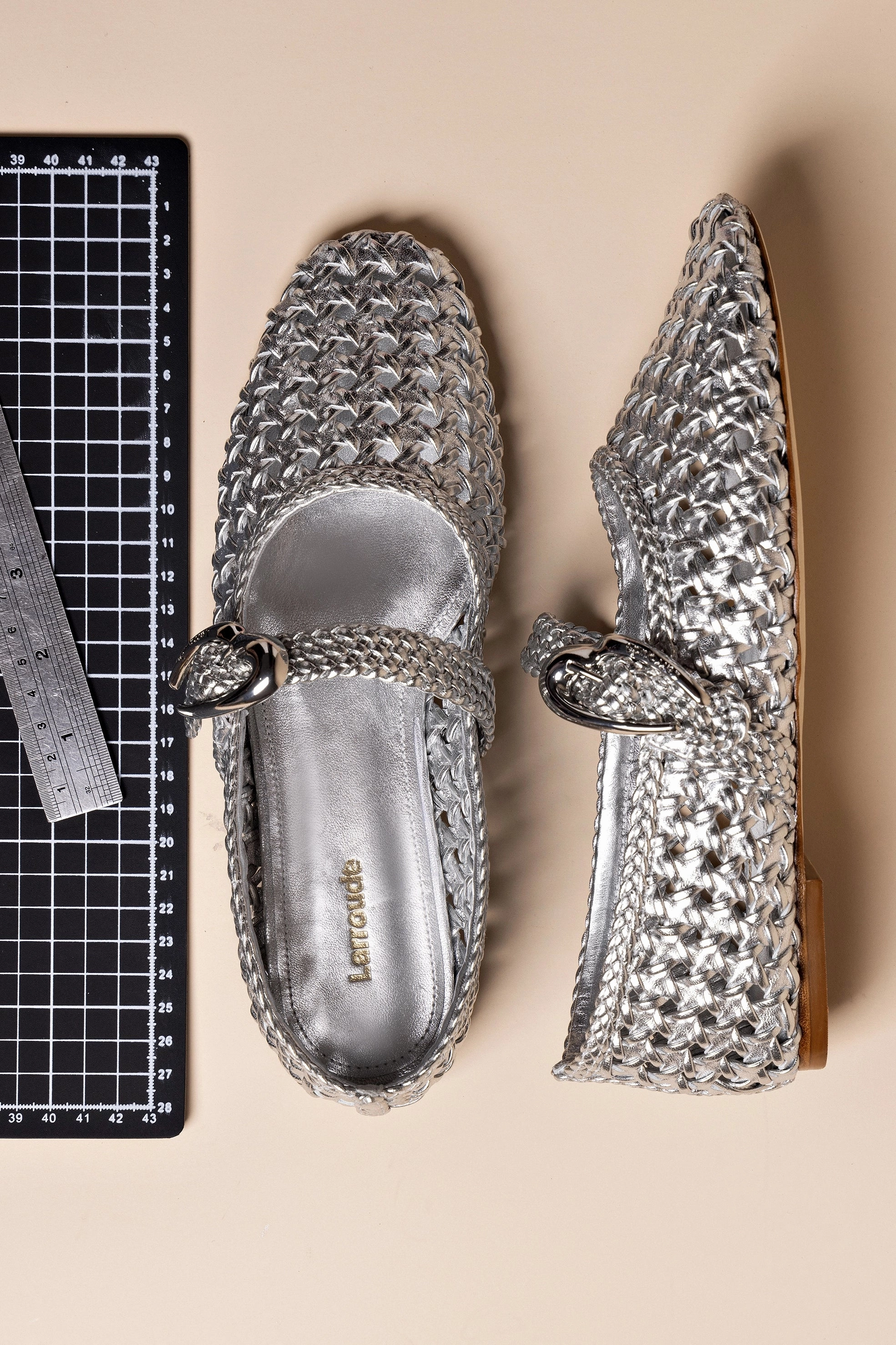Everyday Look Morning Stroll Verona Macrame Ballet Flat In SIlver Metallic Leather