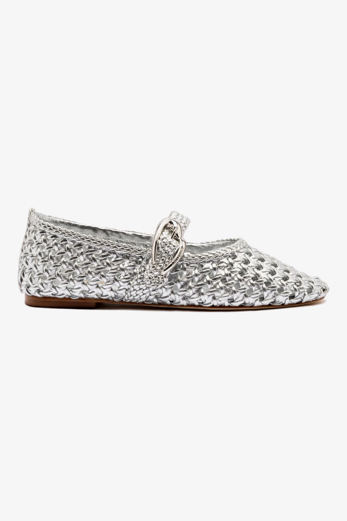 Anti Slip Verona Macrame Ballet Flat In SIlver Metallic Leather