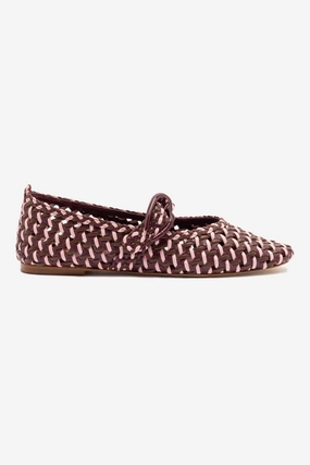 Verona Macrame Ballet Flat In Wine, Tulip and Burnt Umber Leather Stream Path Village Mood