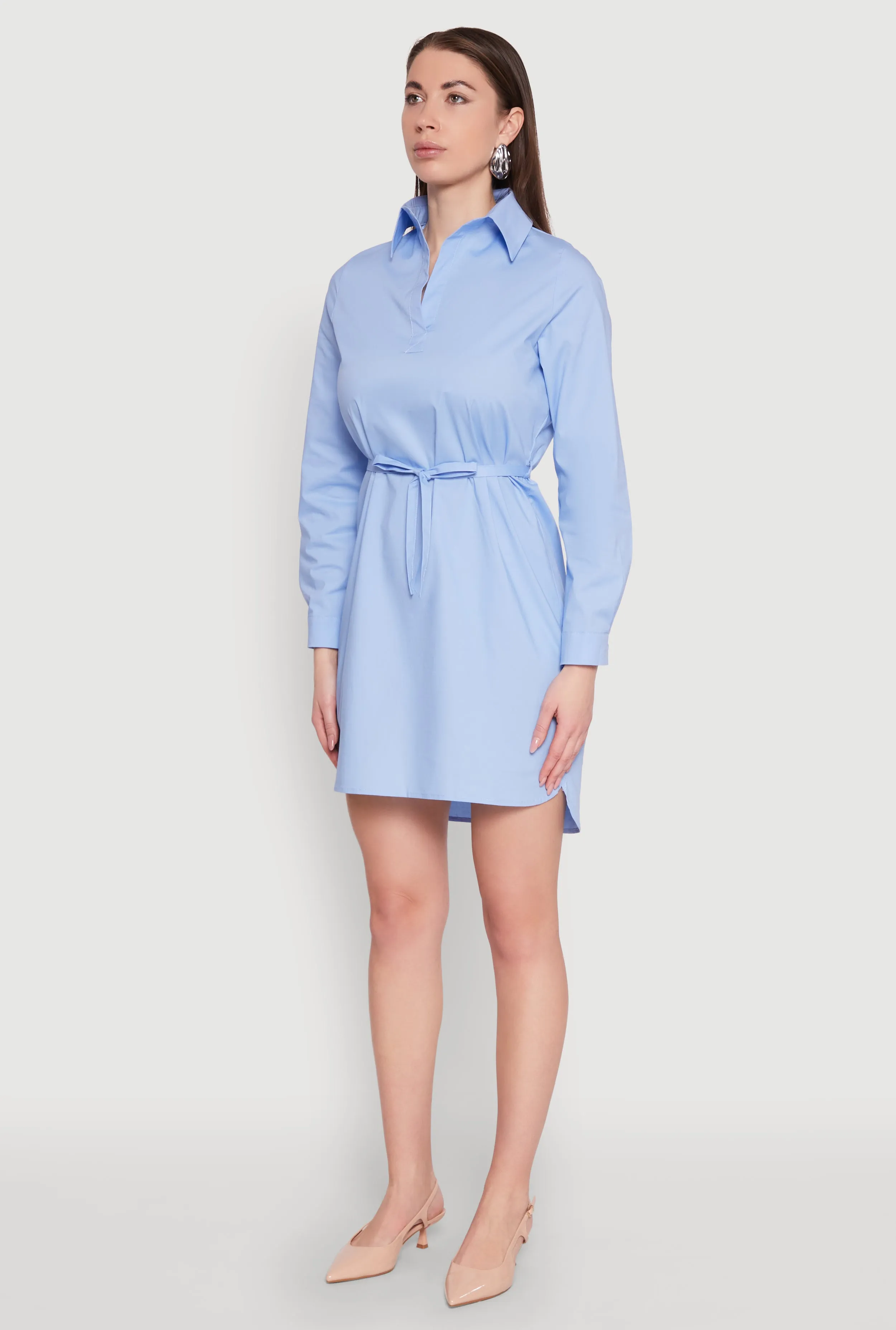 Poplin Tie Waist Belted Shirt Dress Vibrant Design