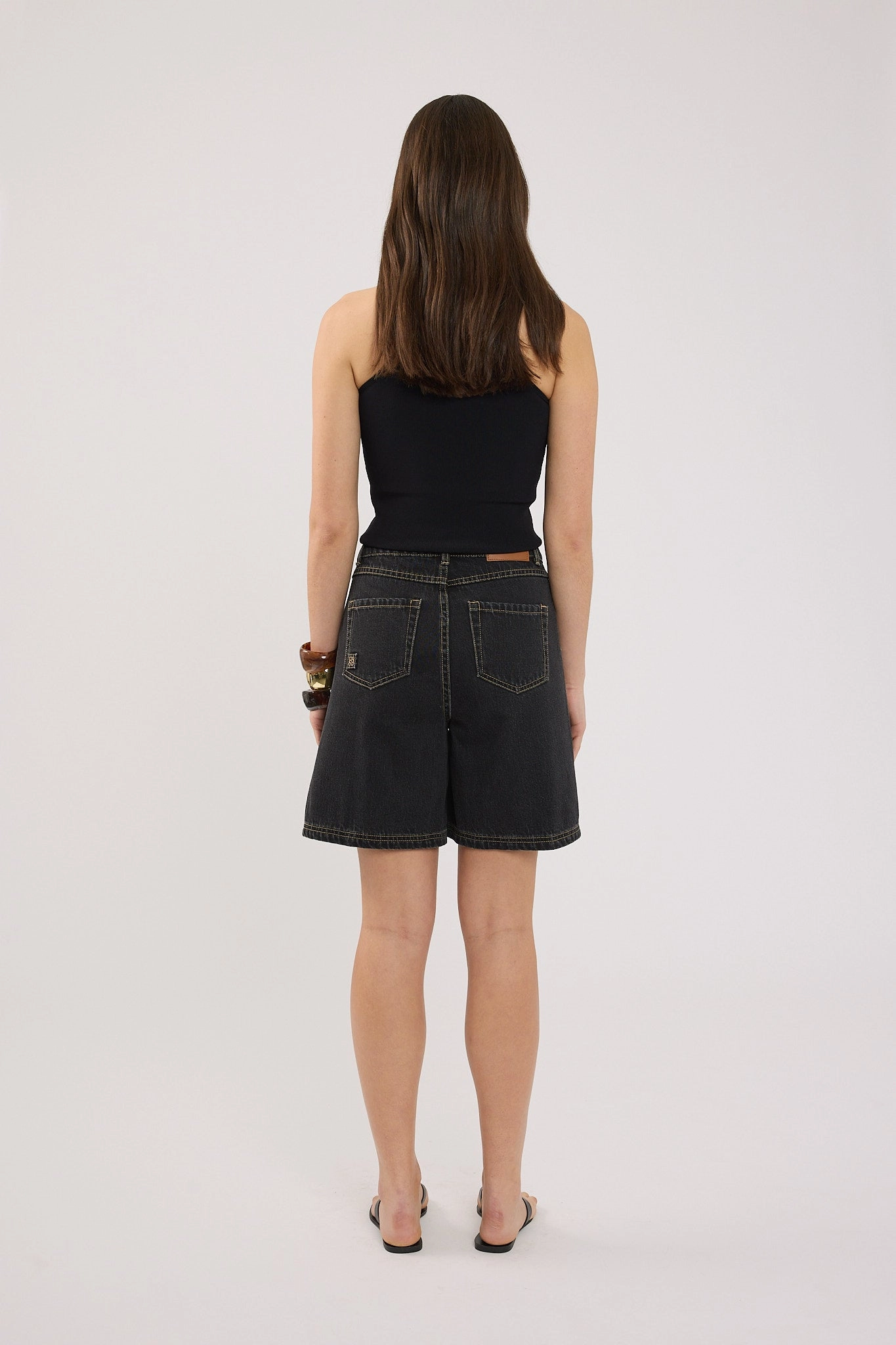 Perfect Stranger Longline Denim Short Washed Grey Weekend Comfort
