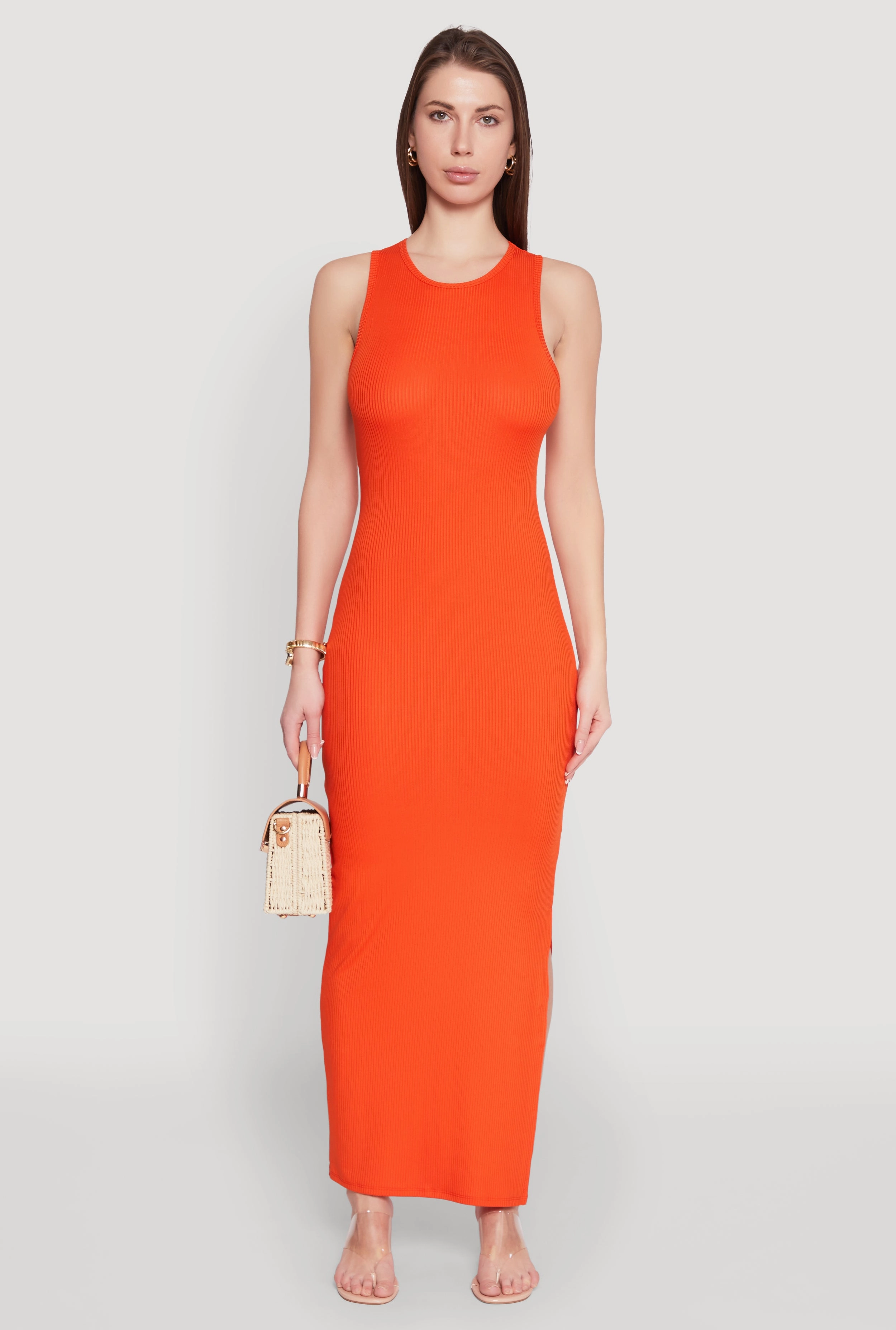 Soft touch evening dress Rib Knit Side Slit Maxi Dress
