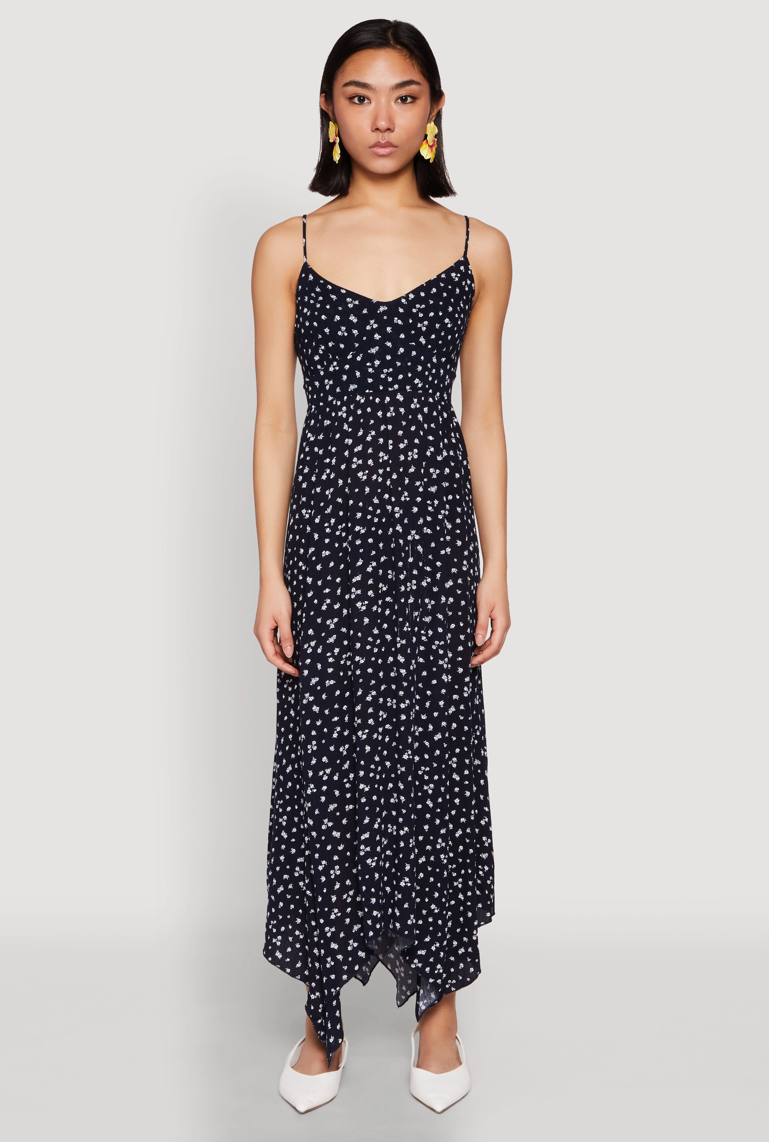 Floral Print Slit Hem Maxi Dress Artistic Shape Wedding Style