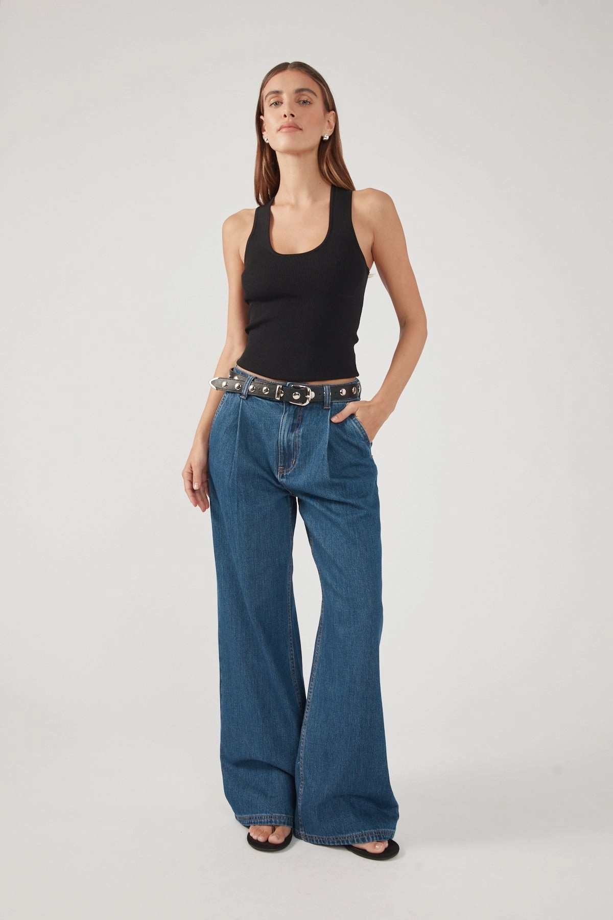Perfect Stranger High Rise Pleated Jean Deep Blue Denim Night Out Rainy Day