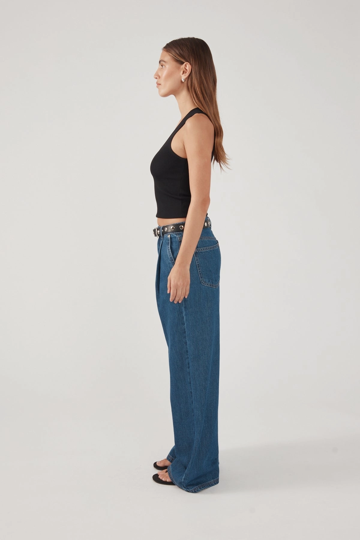 Perfect Stranger High Rise Pleated Jean Deep Blue Denim Abrasion Resistance