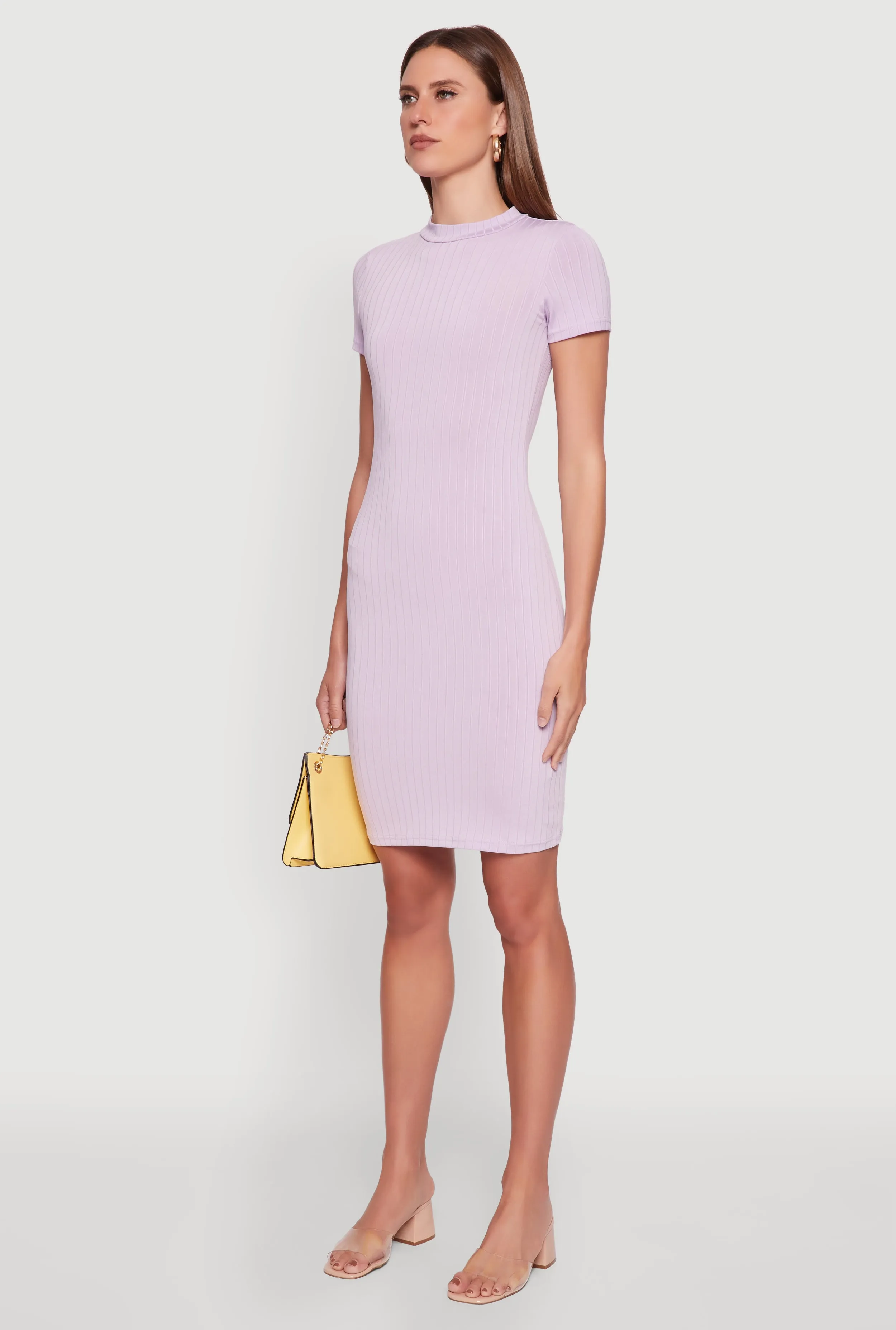 Daisy Rib Knit Mock Neck T Shirt Dress Pink Glow
