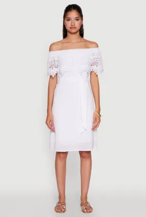 Chic Off the Shoulder Crochet Sundress with Tie Waist Belt Casual maxi dress Ankle-length