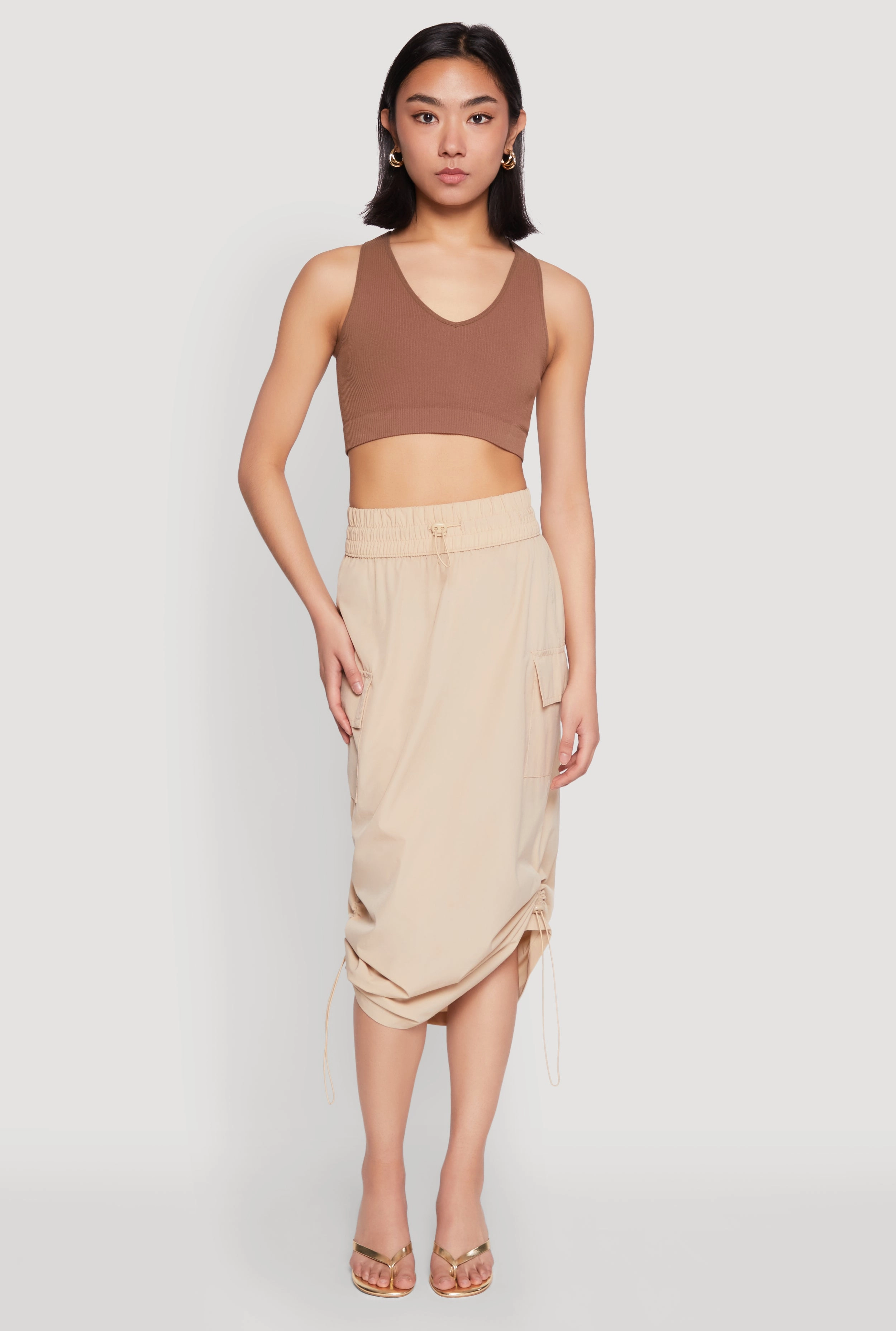 Resort Vacation Artisanal Craft Toggle Drawstring Nylon Cargo Skirt
