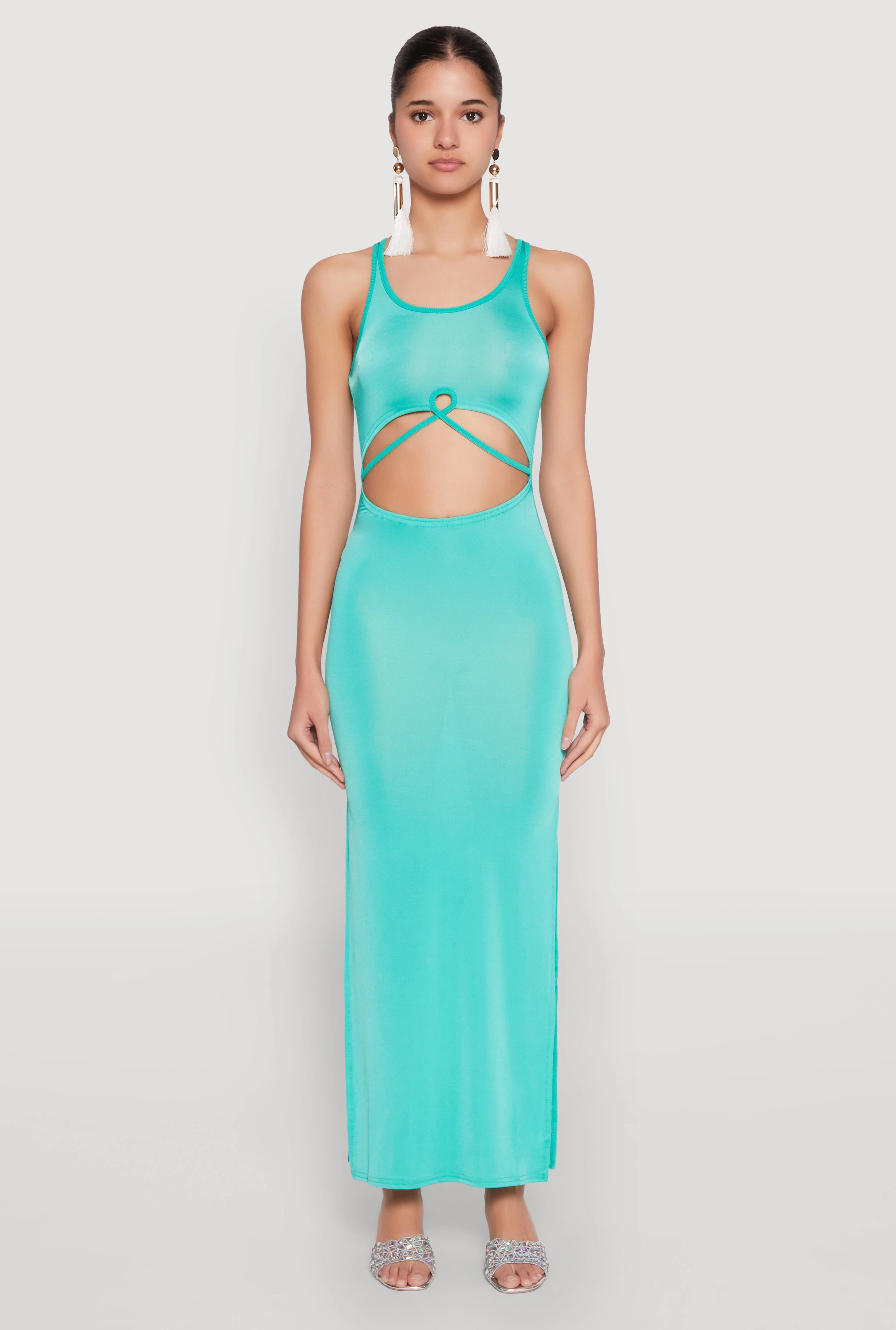 Cut Out Front Side Slit Maxi Dress Autumn Look Sister Charm