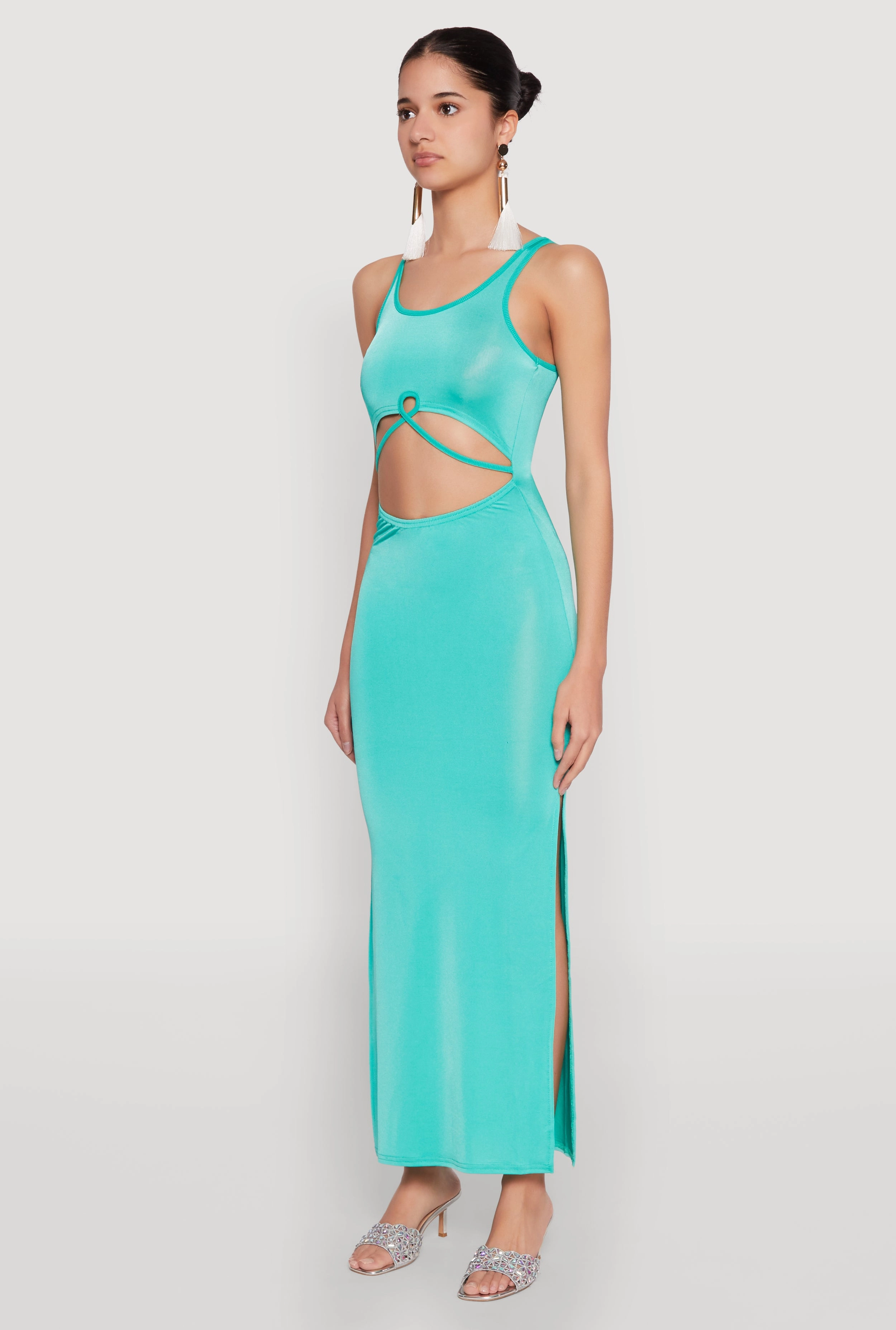 Cut Out Front Side Slit Maxi Dress Versatile Layer Wear Coffee Break