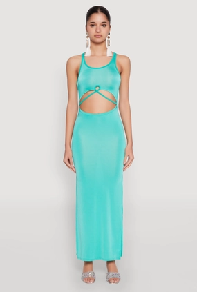Cut Out Front Side Slit Maxi Dress Autumn Look Sister Charm