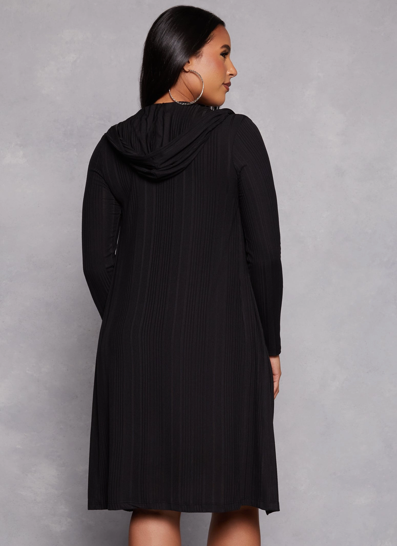 Necklace Durable Hem Finishing Rib Knit Hooded Long Sleeve Duster