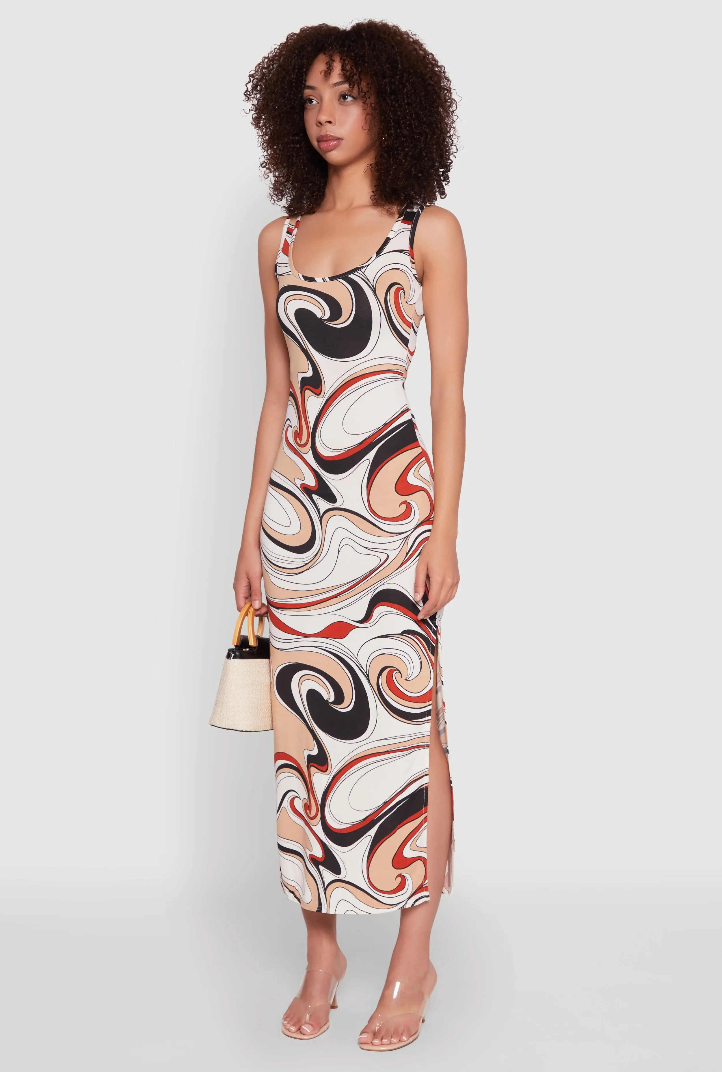Gentle Shine Movement Ready Vivid Psychedelic Swirl Print Sleeveless Tank Dress