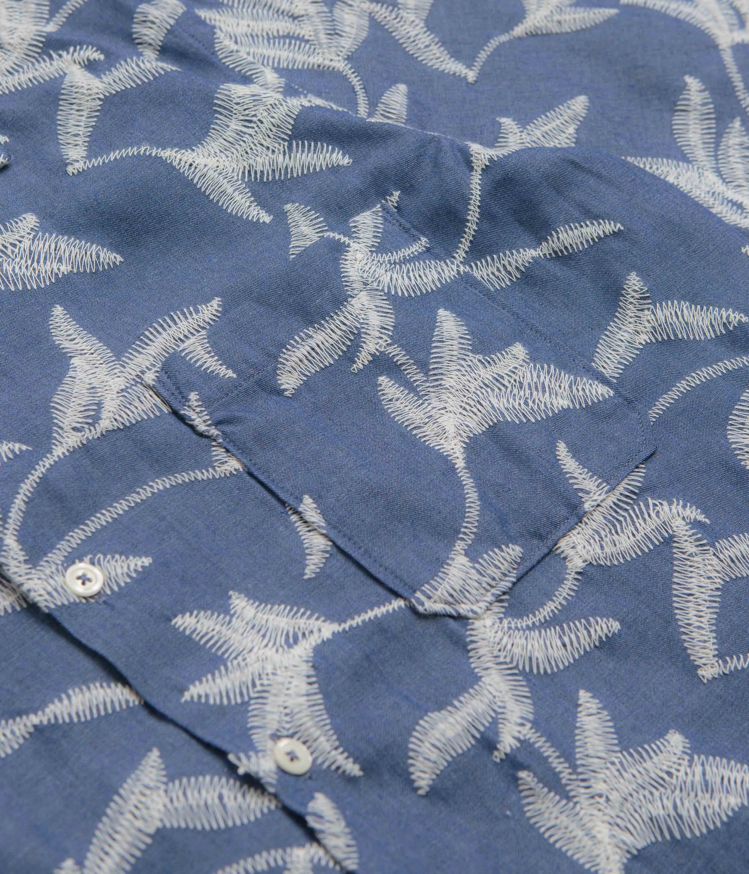 Universal Works Road Shirt - Indigo / Summer Jungle Summer Camp slim fit