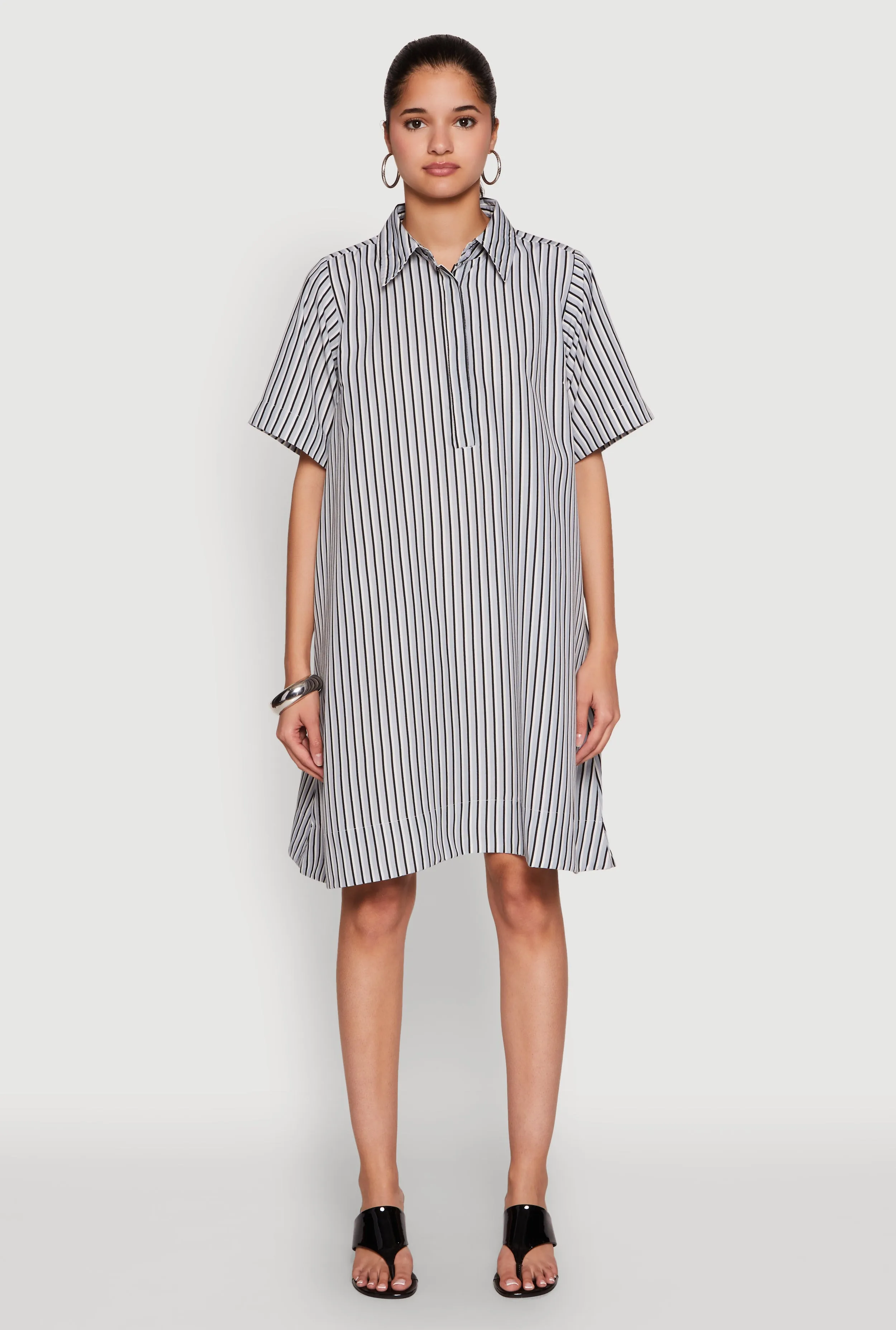 Formed Look Calm Shine Striped Henley Shirt Dress