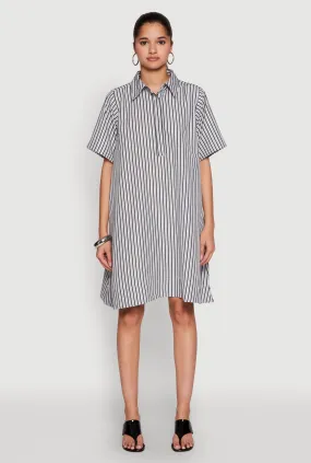 Formed Look Calm Shine Striped Henley Shirt Dress