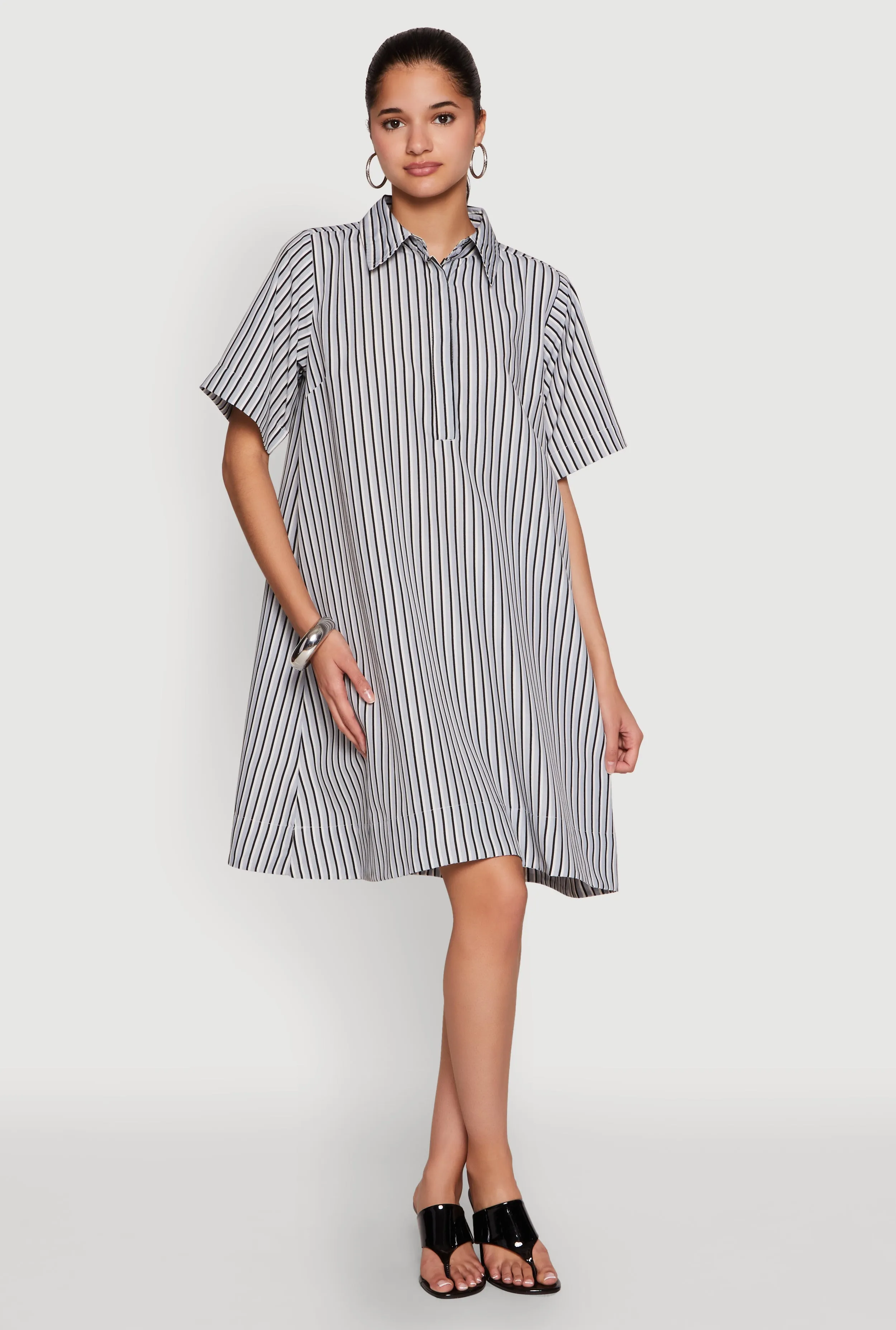 Cocktail Ready Spring Vibe Striped Henley Shirt Dress