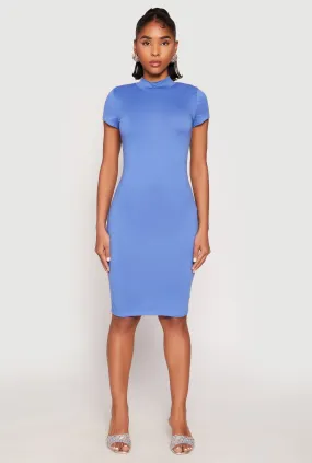 Fitted Neat Pure Piece Soft Knit Mock Neck Dress