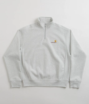 Stretch Knit Technology Cozy Fabric Carhartt Half Zip American Script Sweatshirt - Ash Heather