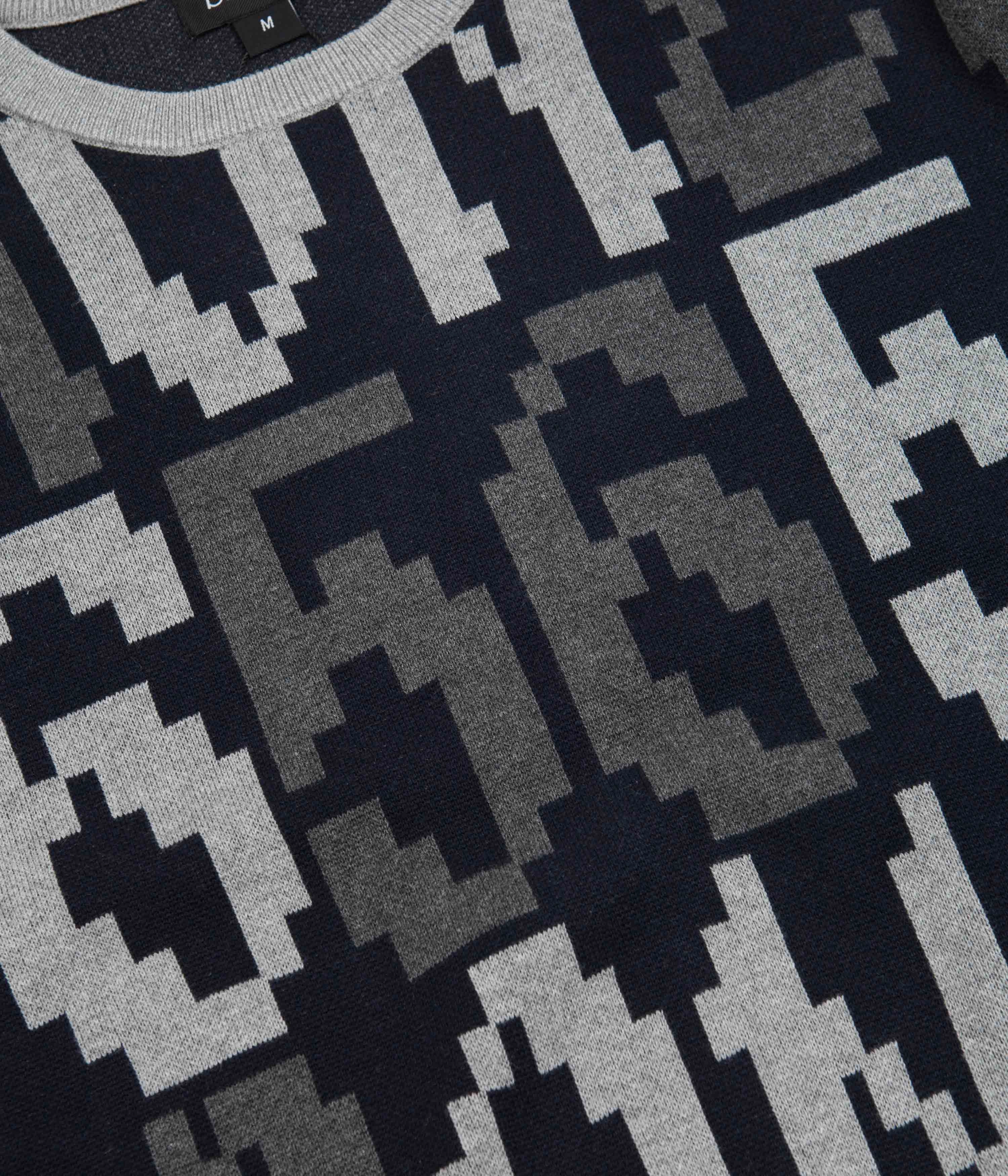 Bronze 56K Old E Crewneck Sweatshirt - Black / Grey Knitted Design Cashmere Blend